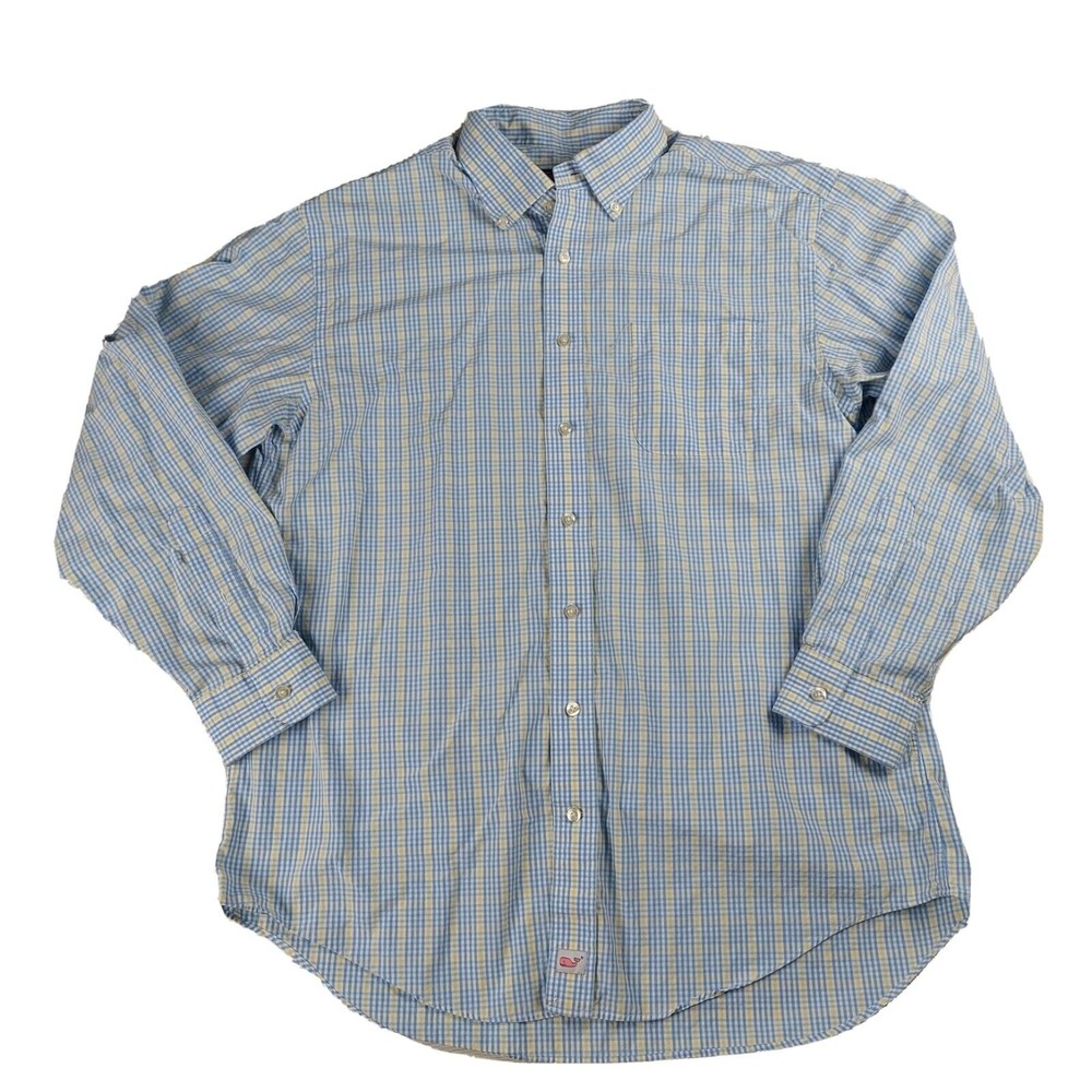 Vineyard Vines Murray Shirt Button Up‎ Mens Large Plaid Blue Yellow Long Sleeve